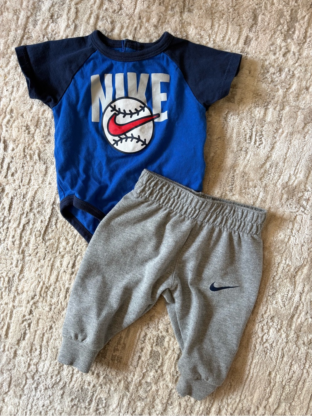 Nike Blue & Navy Baby Baseball Bodysuit with Gray Joggers
